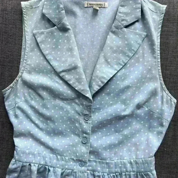 Vintage UO Lucca Couture Retro Blue Polka Dot Cottagecore Midi Dress Small - Picture 13 of 14